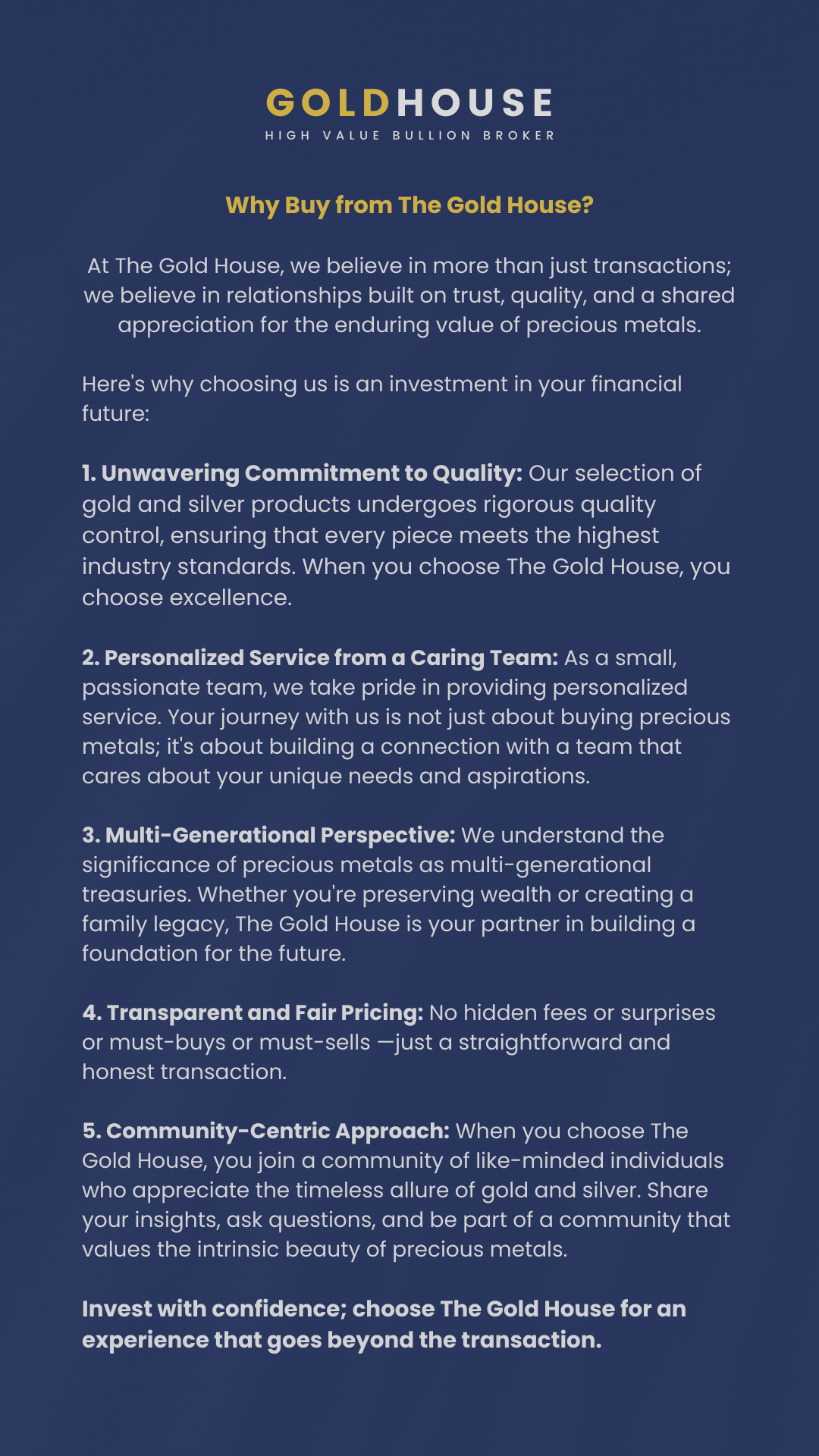 Why Buy from The Gold House Why Buy from The Gold House | New Zealand Bullion Broker