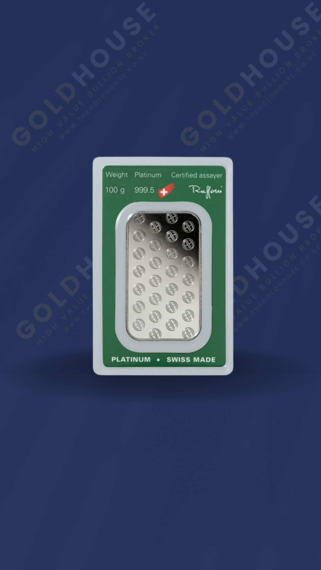 Back - Argor-Heraeus Platinum Bar - 100 g - www.thegoldhouse.co.nz Reverse View of Argor-Heraeus 100g Platinum Bar at The Gold House