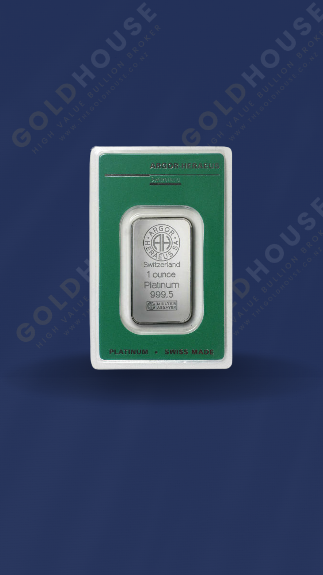 1 oz Argor-Heraeus Swiss Platinum Bullion Bar Front - The Gold House, New Zealand