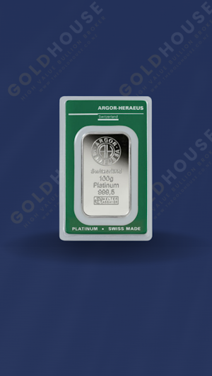 Argor-Heraeus 100g Platinum Bar Front View - Available at The Gold House