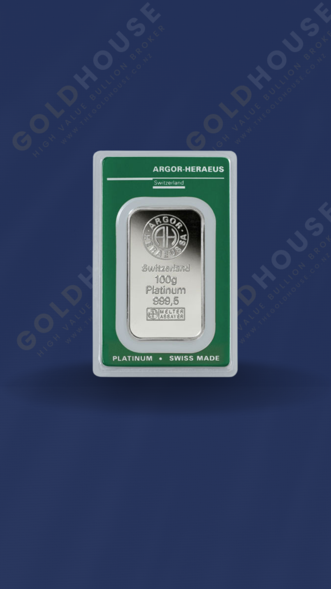 Front - Argor-Heraeus Platinum Bar - 100 g - www.thegoldhouse.co.nz Argor-Heraeus 100g Platinum Bar Front View - Available at The Gold House