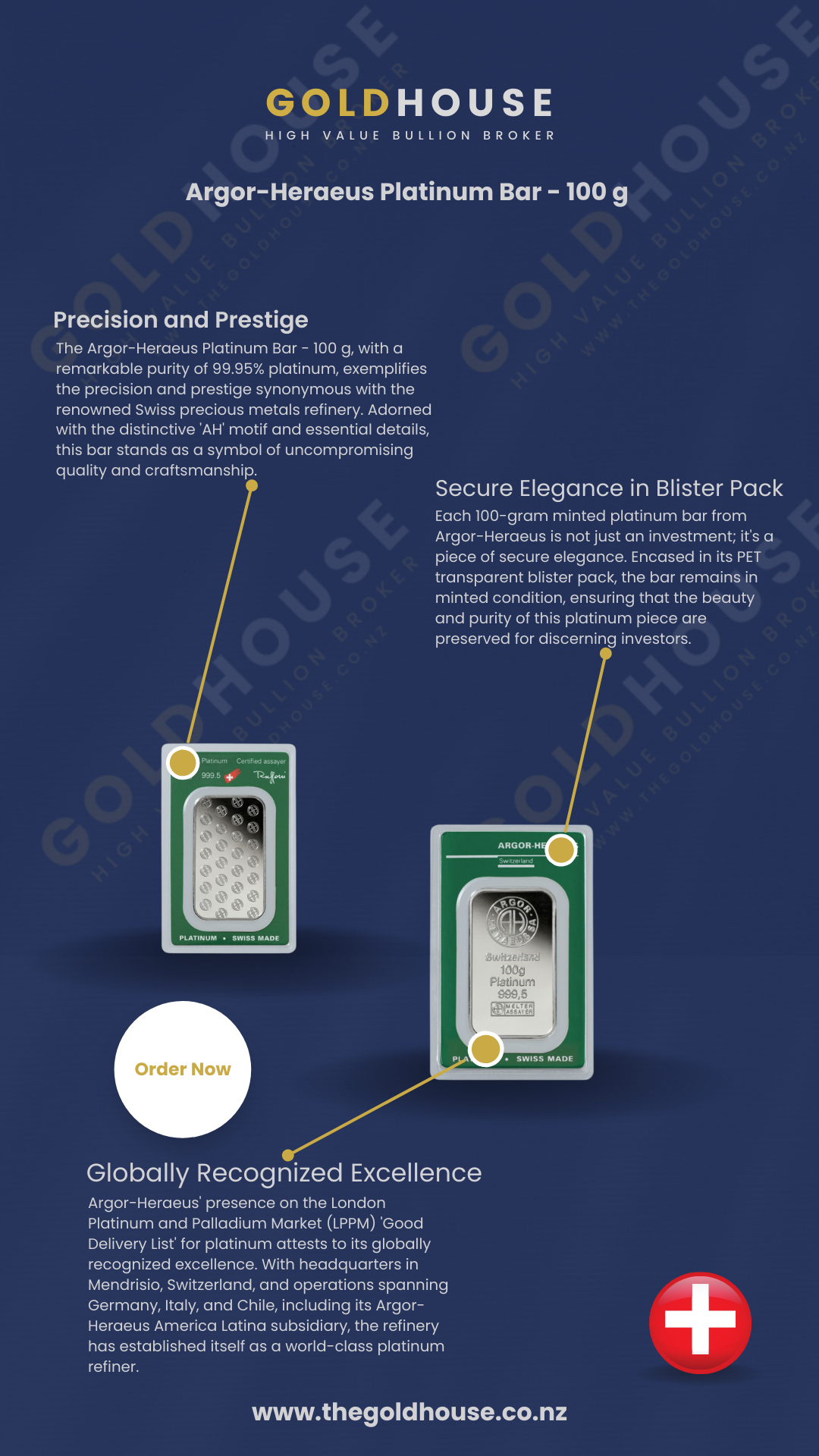 Information - Argor-Heraeus Platinum Bar - 100 g - www.thegoldhouse.co.nz Information on 100g Argor-Heraeus Platinum Bar at The Gold House