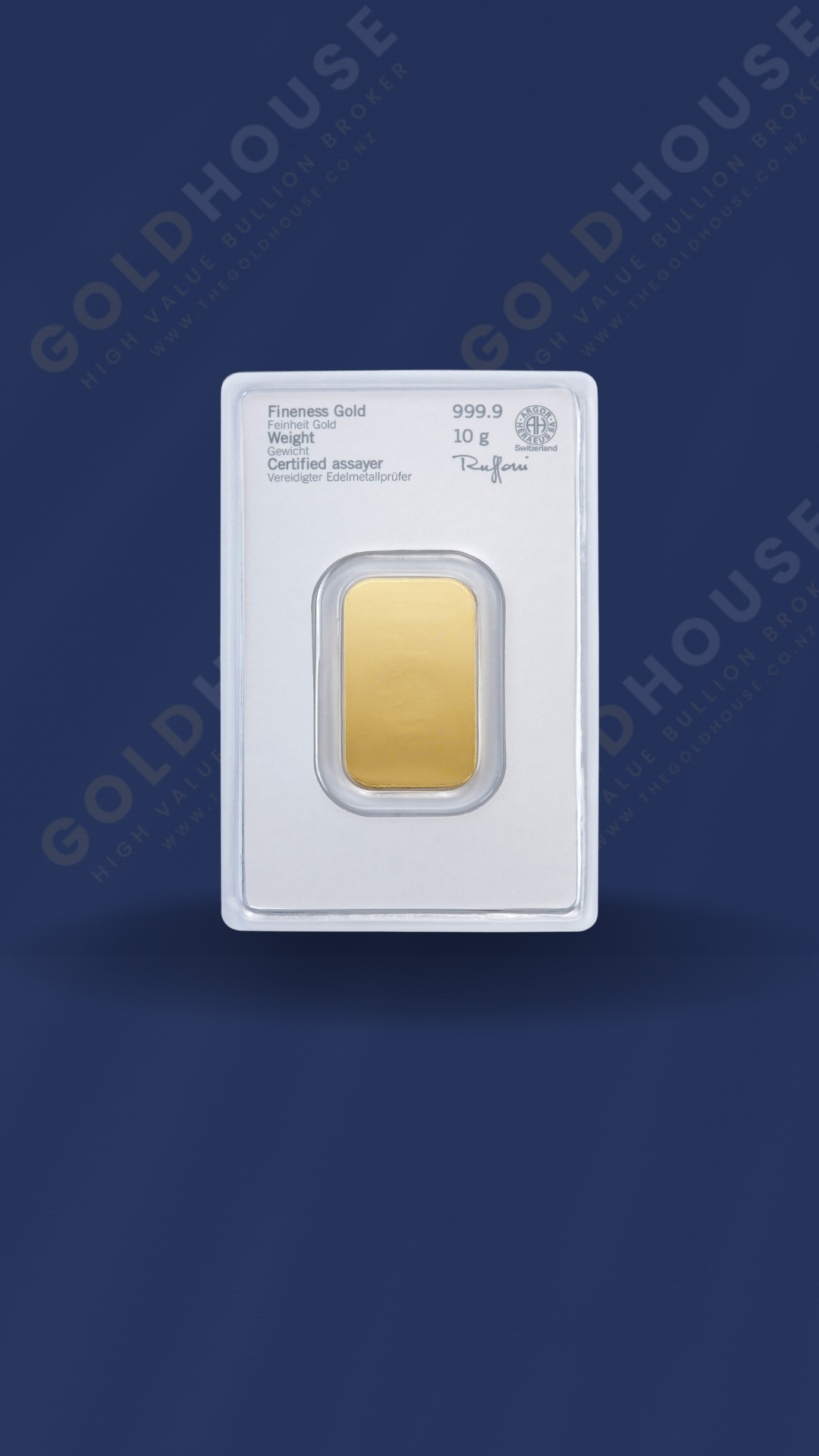 Back - Heraeus 10 Gram Gold Bar - www.thegoldhouse.co.nz Back View of Heraeus 10 Gram Gold Minted Bar at The Gold House