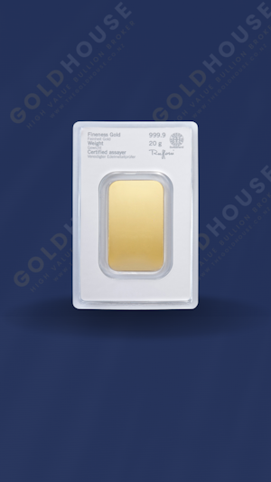 Back – Heraeus 20 Gram Gold Bar – www.thegoldhouse.co.nz Back View of Heraeus 20 Gram Gold Minted Bar at The Gold House