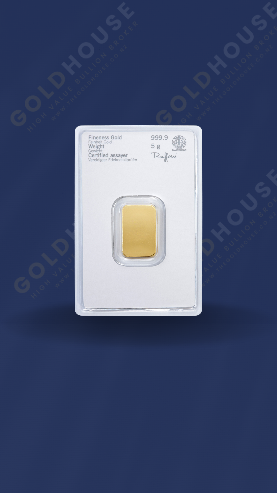 Back - Heraeus 5 Gram Gold Bar - www.thegoldhouse.co.nz Back View of Heraeus 5 Gram Gold Minted Bar at The Gold House