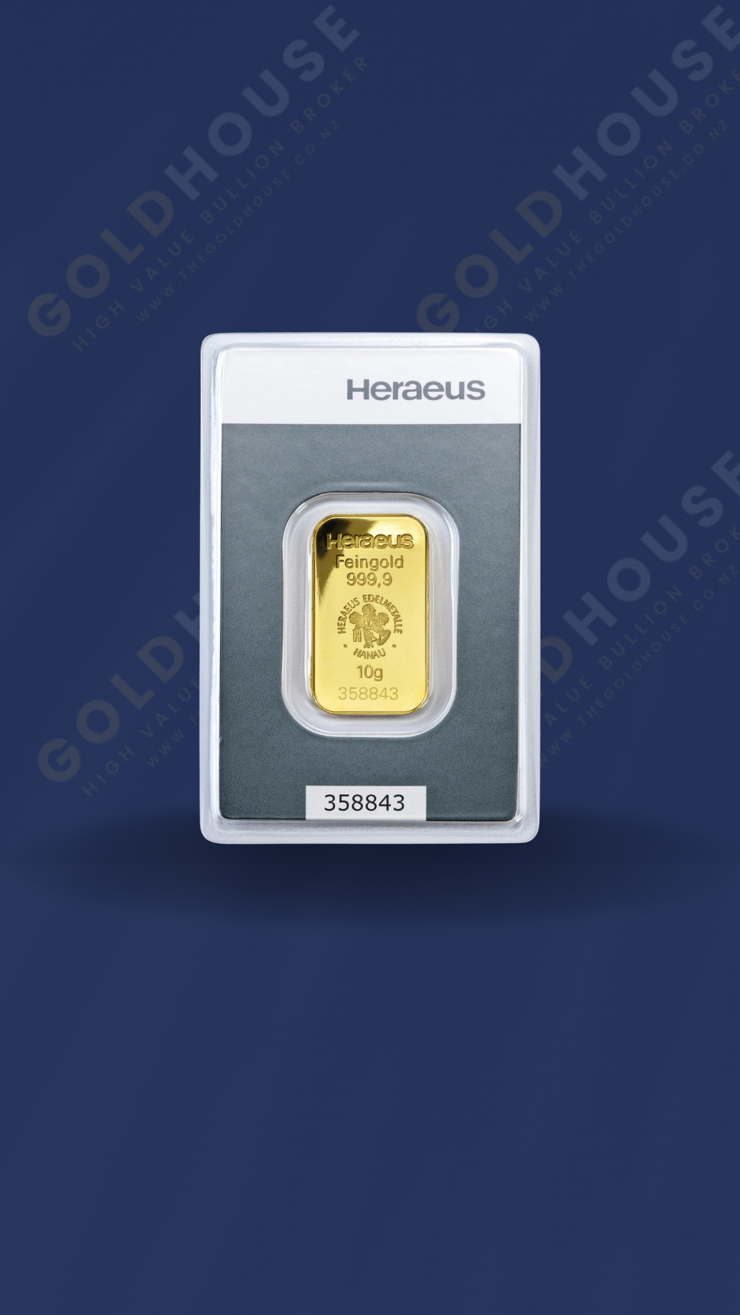 Front -Heraeus 10 Gram Gold Bar - www.thegoldhouse.co.nz Front View of Heraeus 10 Gram Gold Minted Bar at The Gold House