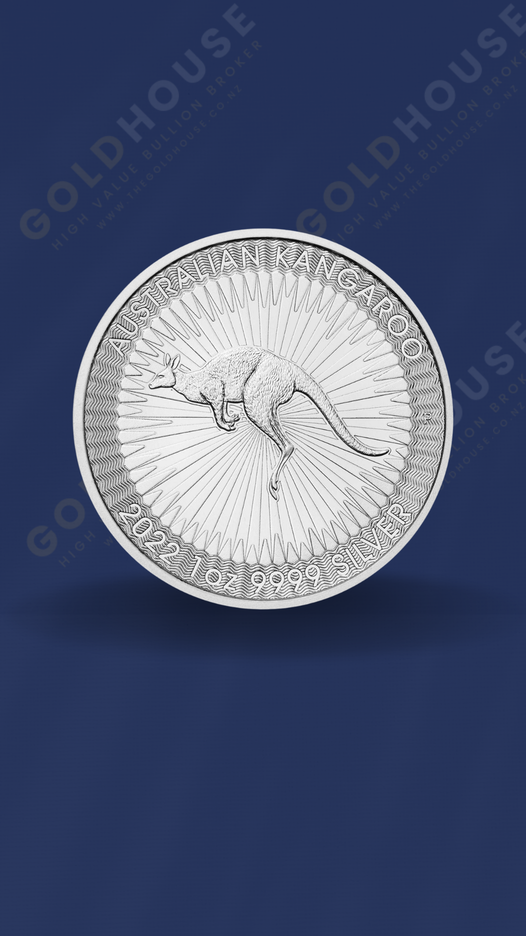 Front-Silver-Kangaroo-2022-Monster-Box-1oz-X-250-www.thegoldhouse.co.nz Front view of a 2022 Silver Kangaroo Monster Box containing 250 one-ounce coins - The Gold House