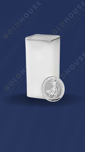 Tube of 2024 1oz Silver Britannia coins from Royal Mint Monster Box - The Gold House