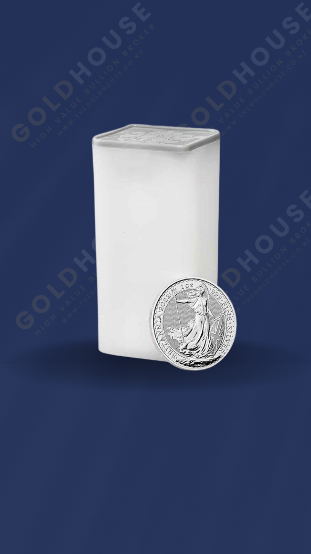 Tube of 2024 1oz Silver Britannia coins from Royal Mint Monster Box - The Gold House