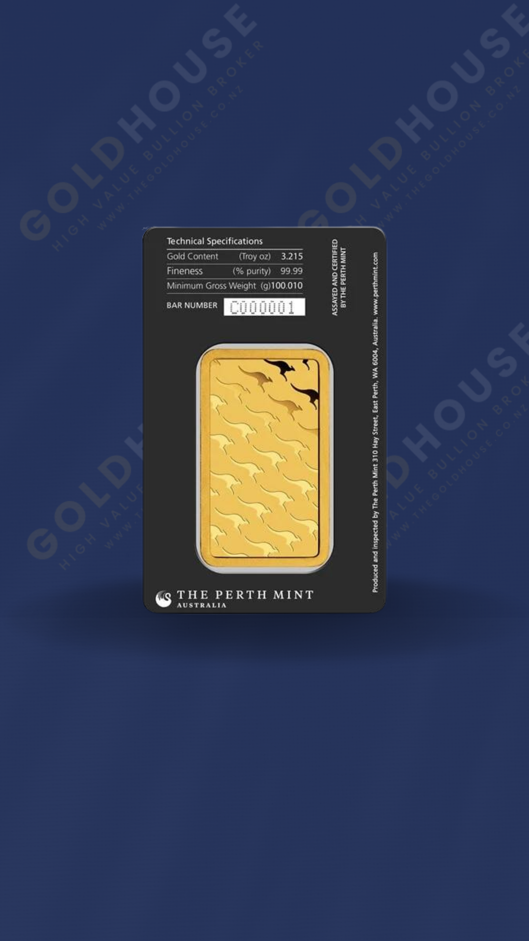 Back view of the 100g Perth Mint gold bar - The Gold House