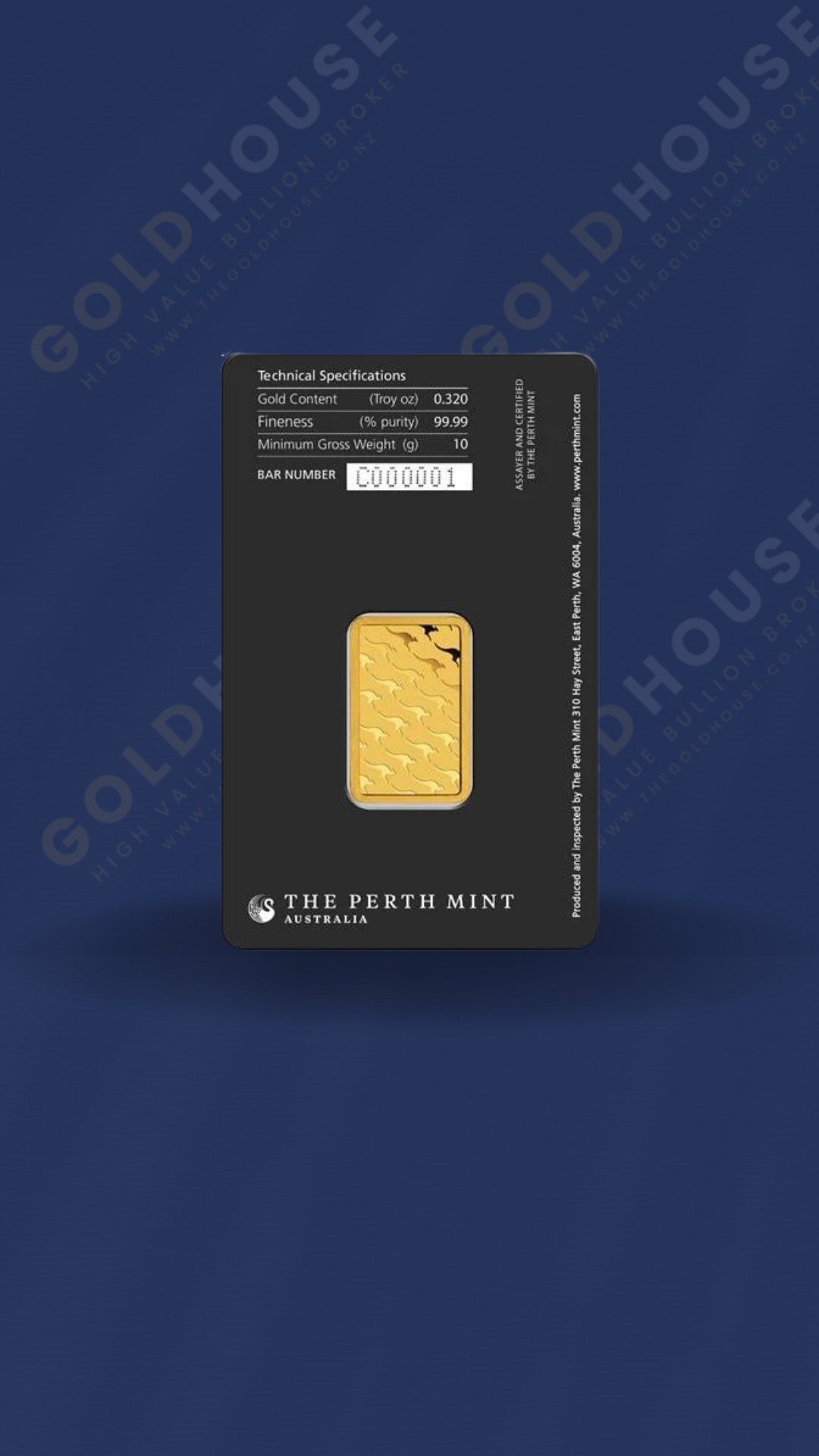 Back-Perth-Mint-Gold-Bar-10g-www.thegoldhouse.co.nz Back view of the 10g Perth Mint gold bar - The Gold House