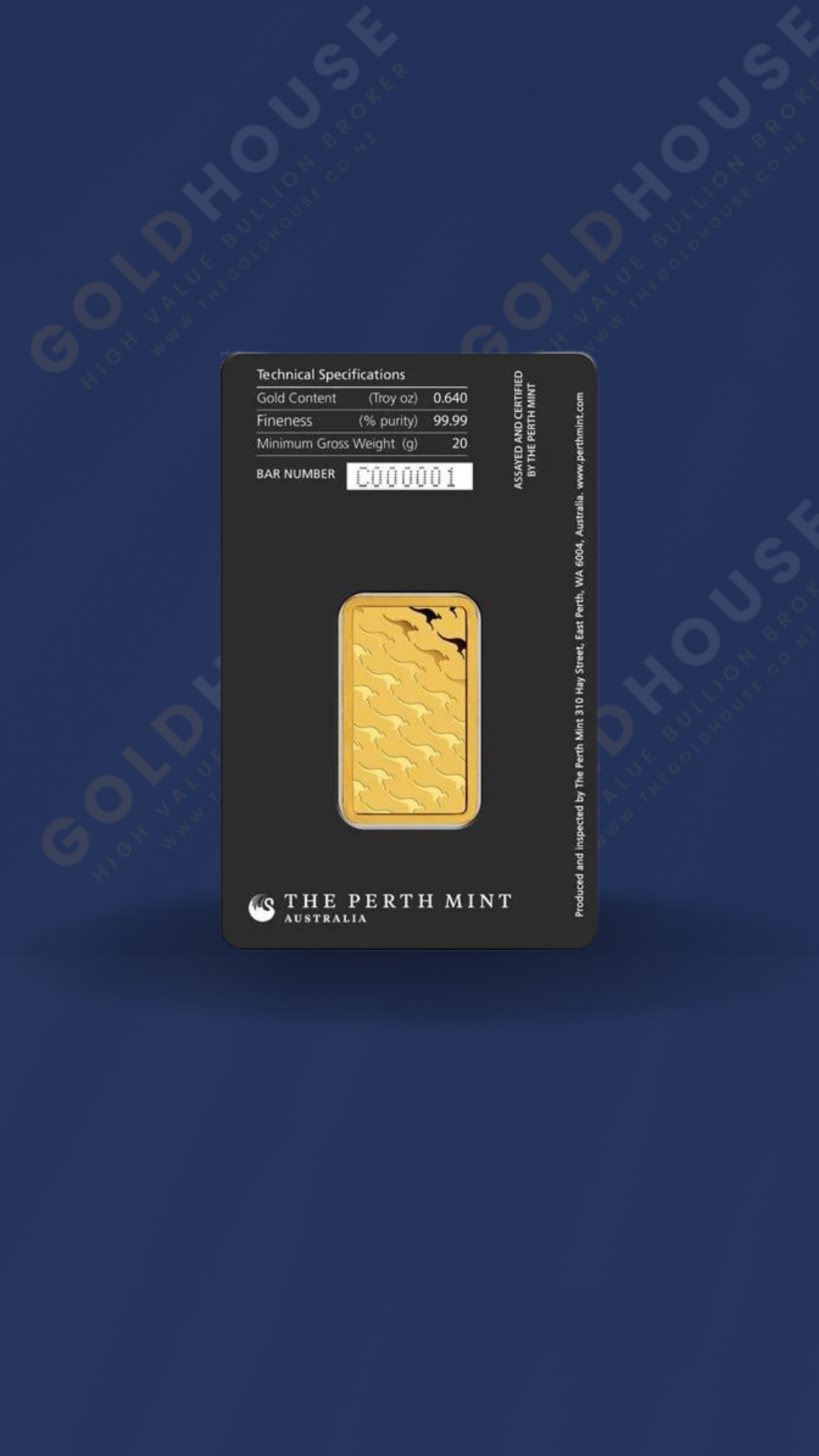 Back-Perth-Mint-Gold-Bar-20g-www.thegoldhouse.co.nz Back view of the 20g Perth Mint gold bar - The Gold House