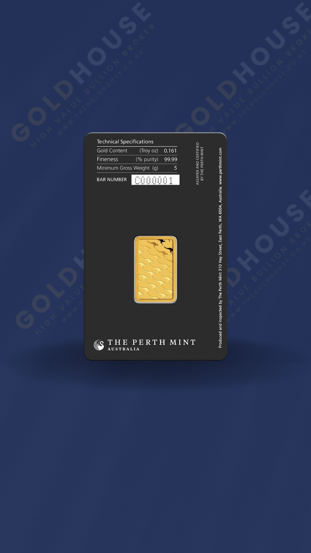 Back view of the 5g Perth Mint gold bar - The Gold House