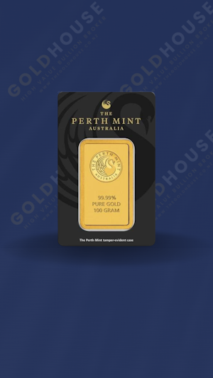 Front view of the 100g Perth Mint gold bar - The Gold House