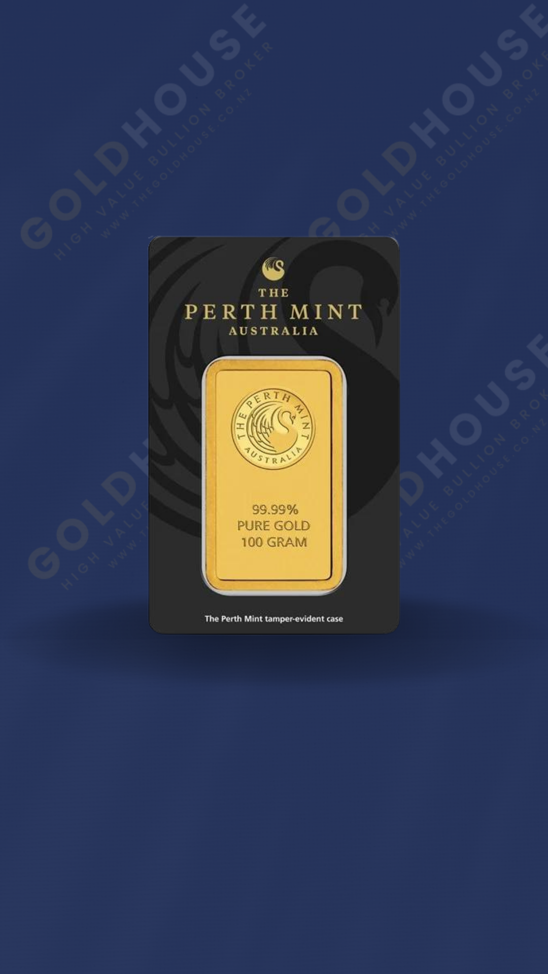 Front view of the 100g Perth Mint gold bar - The Gold House