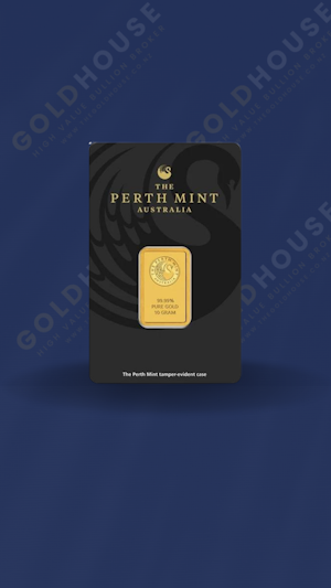 Front view of the 10g Perth Mint gold bar - The Gold House