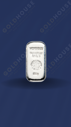 Front view of the 250-gram Heraeus silver bar - The Gold House
