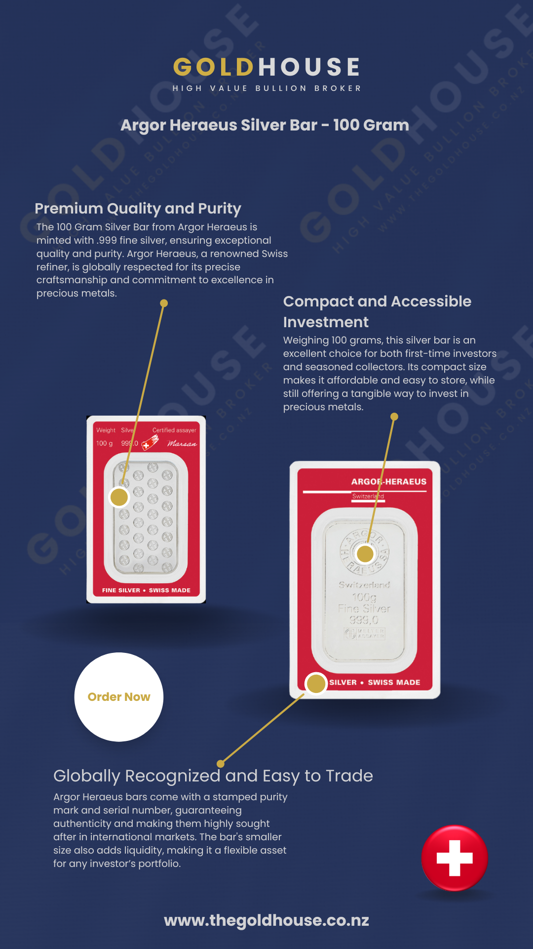 Information about the 100-gram Argor Heraeus silver bar - The Gold House