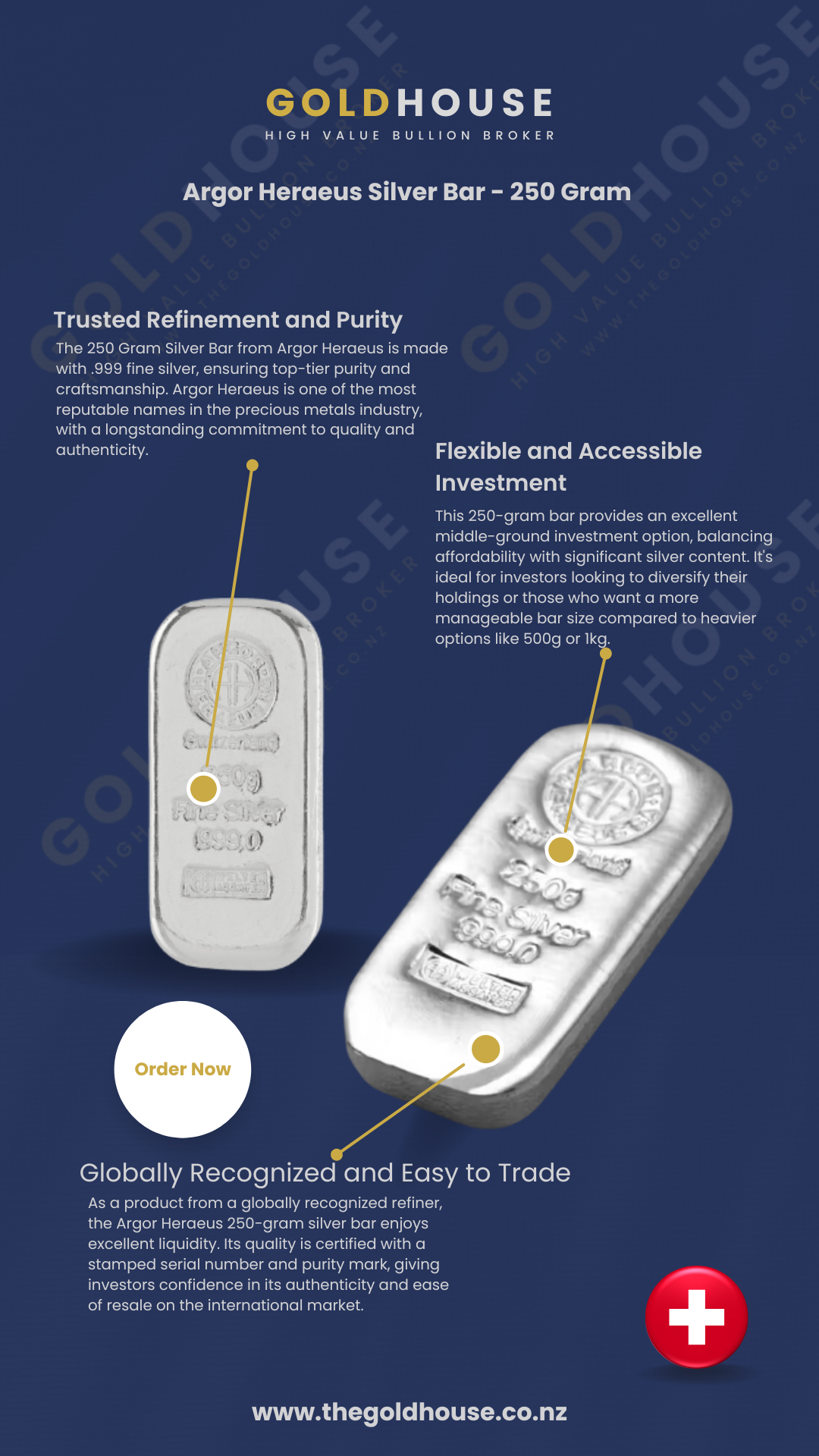 Information about the 250-gram Argor Heraeus silver bar - The Gold House