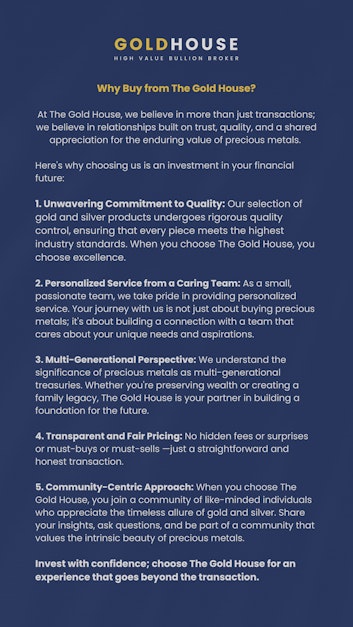 Why-Buy-from-The-Gold-House (2) Reasons to buy from The Gold House - Quality Silver and Gold Bullion, including 250-gram Heraeus silver bar