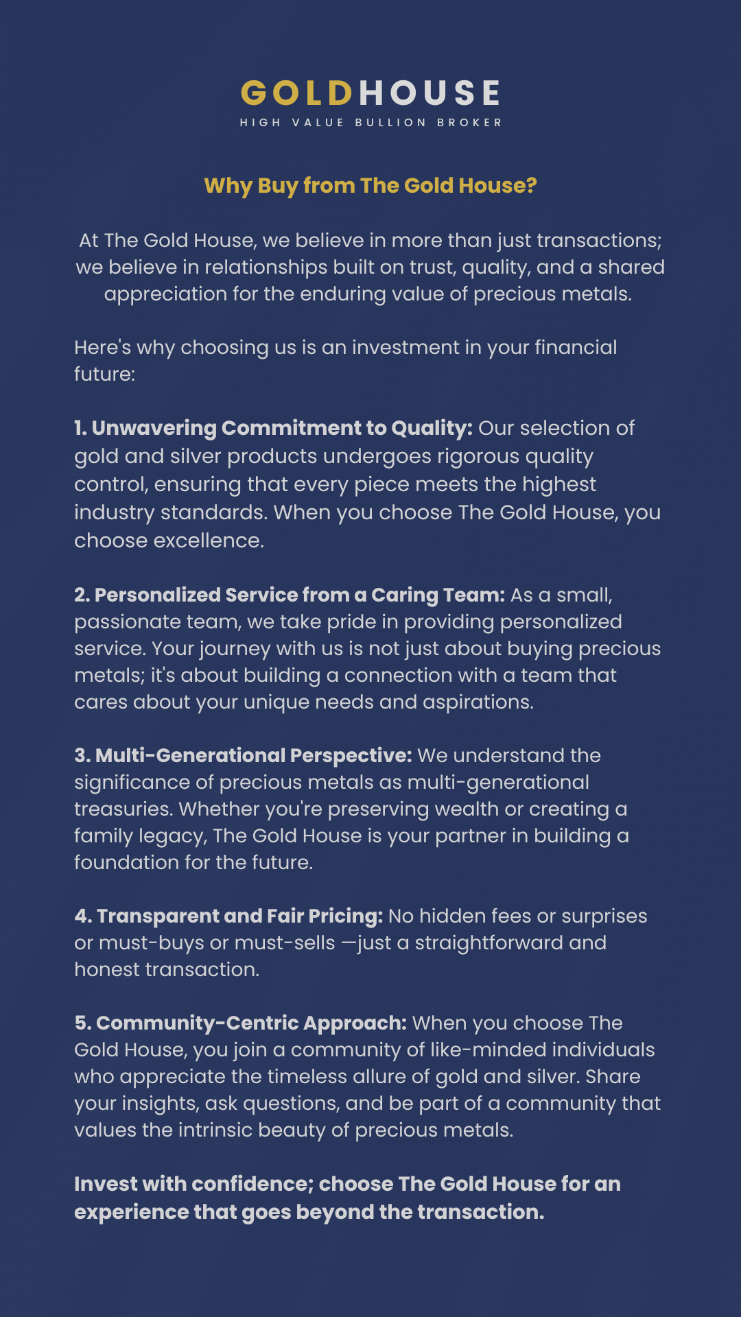 Reasons to buy from The Gold House - Quality Silver and Gold Bullion